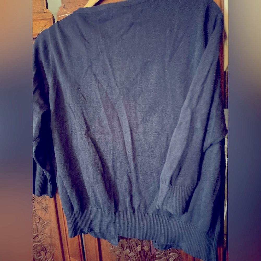 Collectif NWOT “Palm Tree Reverie” 100% Cotton crop sweater  blue green sz 16 US - Picture 8 of 11